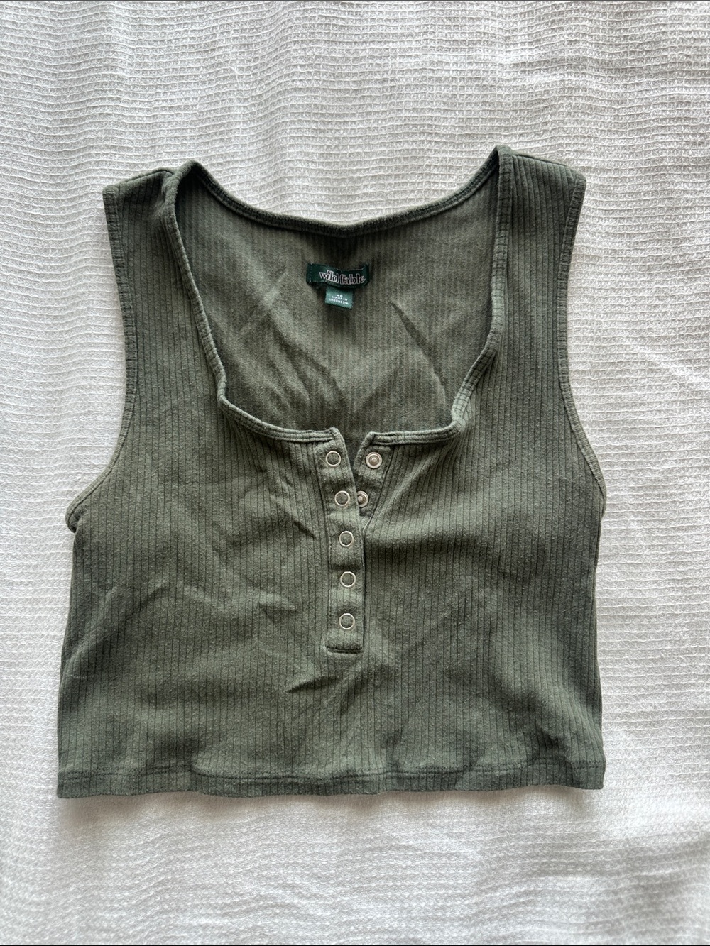 wild fable Olive Ribbed Snap-Front Crop Tank